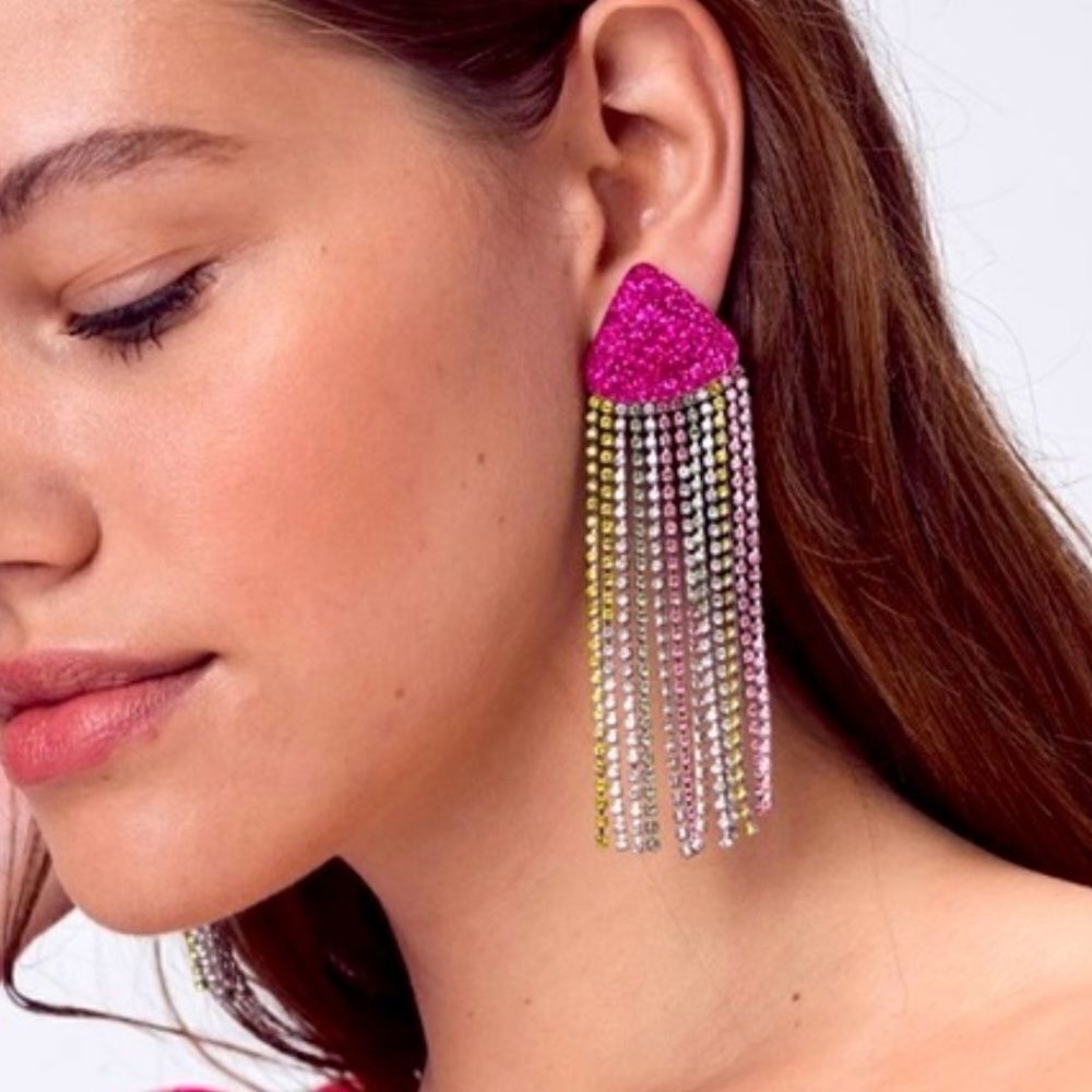 For Love and Lemons Earrings Azalea Crystal in Neon NEW MSRP $158